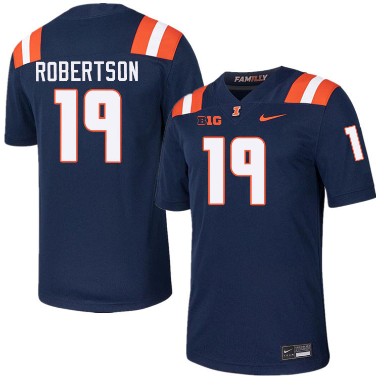 Men #19 Hugh Robertson Illinois Fighting Illini College Football Jerseys Stitched-Navy